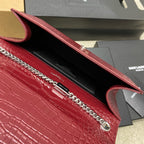 Saint Laurent Shoulder Bag Bordo Croc Ferragens Prata