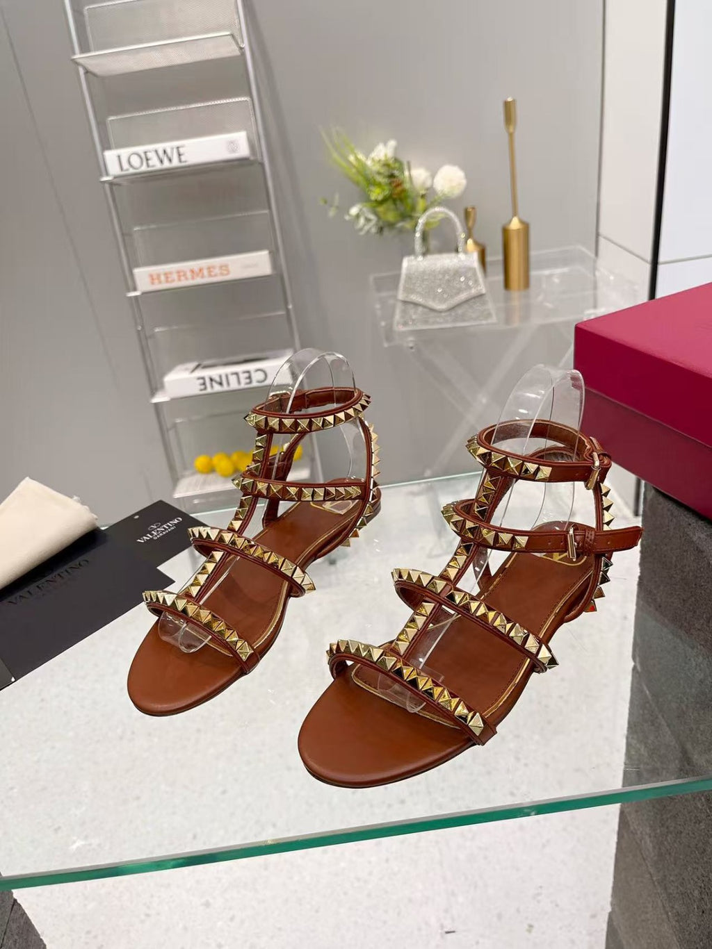 Valentino Garavani Rockstud Flat Calfskin Sandal with Straps