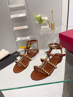 Valentino Garavani Rockstud Flat Calfskin Sandal with Straps