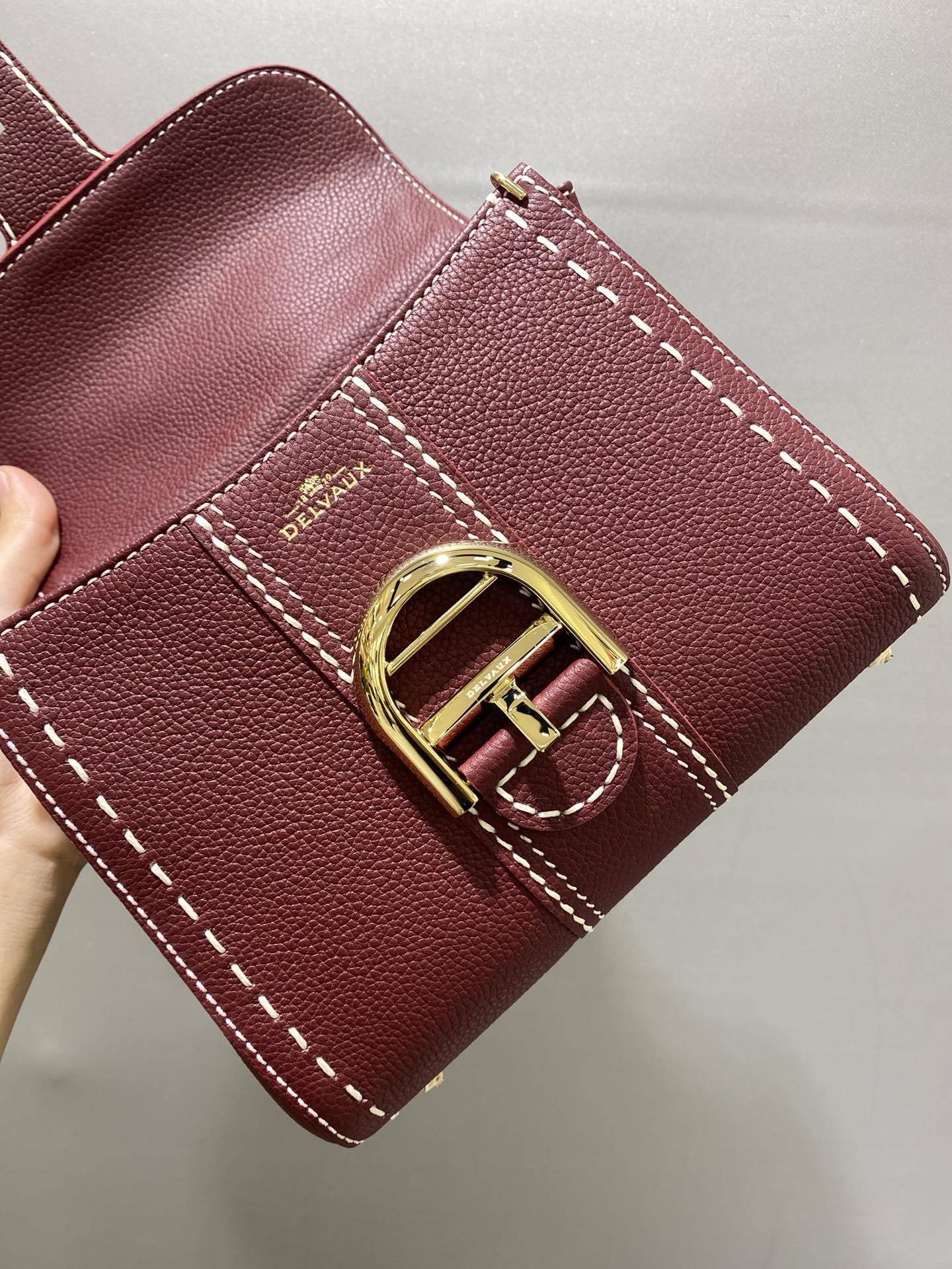 Delvaux Brillant Mini Leather Bag Bordô Ferragens Douradas