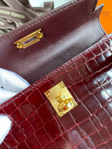 Hermes Burgundy Crocodile Gold Hardware Kelly Sellier