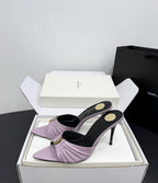 Saint Laurent Babylone Ruched Mules in Leather Lilac