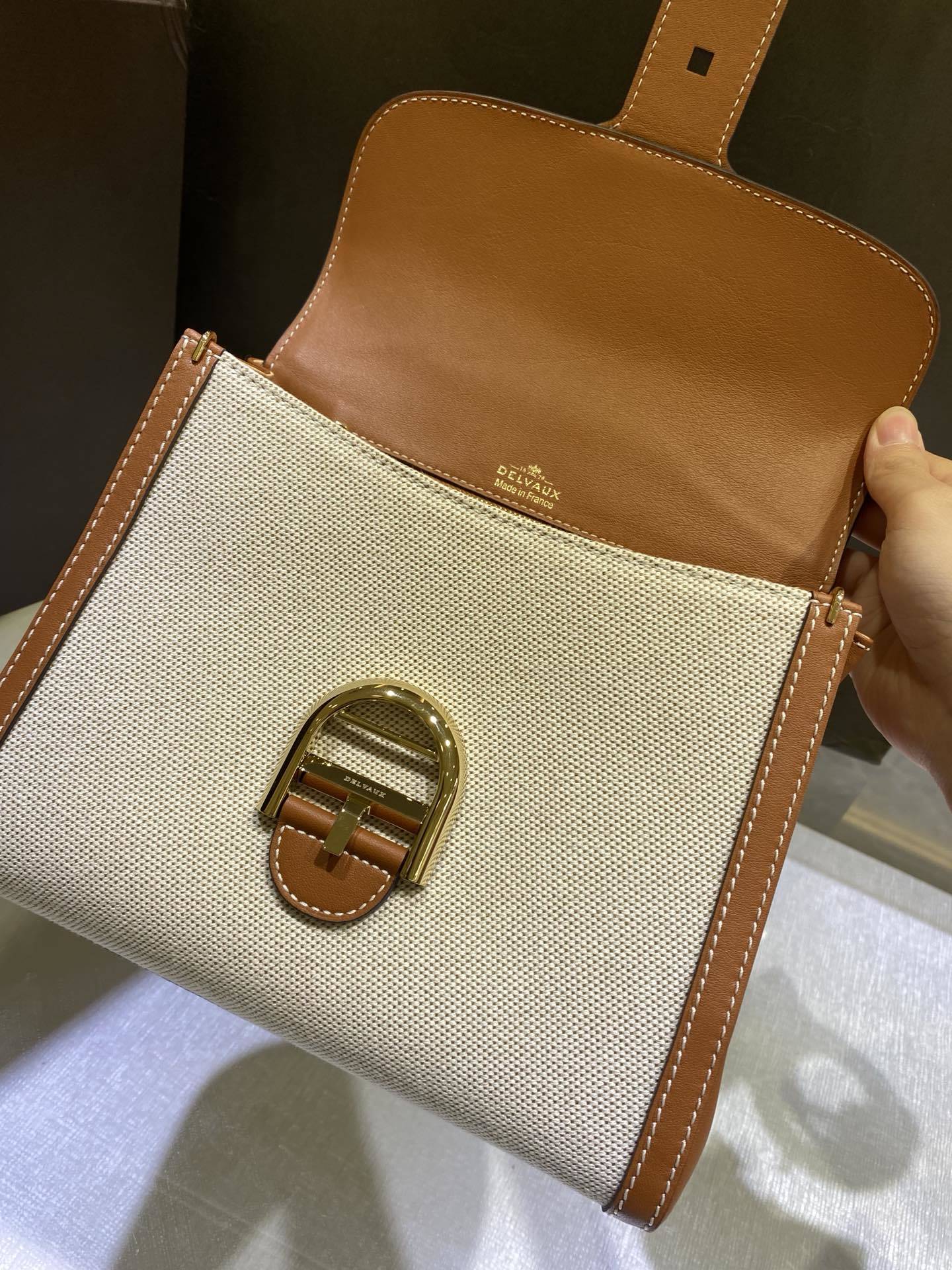 Delvaux Brillant Mini Leather Bag Off White / Caramelo