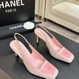 Chanel Slingback Heel Suede Light Pink Pink Gold