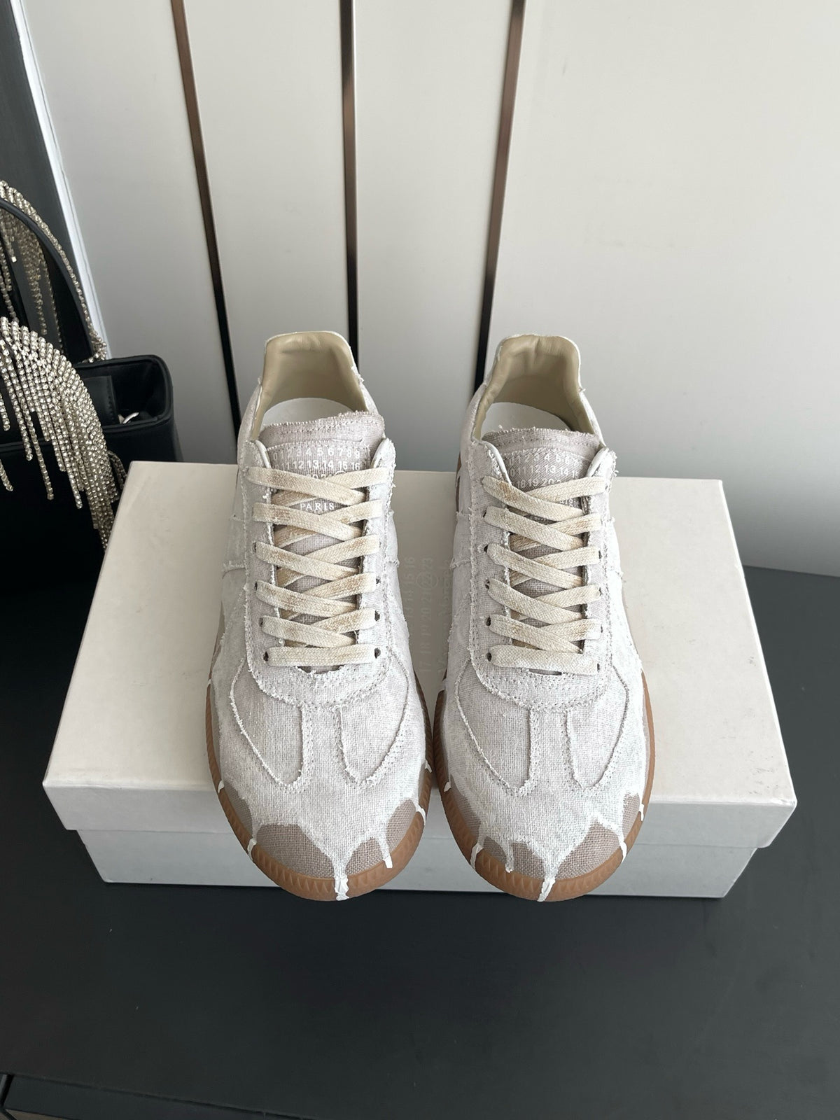 Maison Margiela Replica Low "Paint Drip Bianchetto Linen/Canvas
