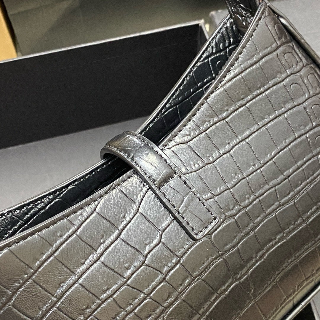 Saint Laurent Le 5 À 7 Croc Top Handle Bag Black Ferragens Douradas
