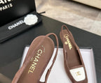 Chanel Slingback Heel Suede Dusty Pink White Gold