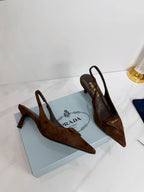 Prada dark brown suede slingback pump from