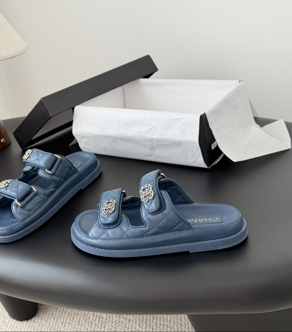 CHANEL Quilted Dad Sandal  Dark Blue.