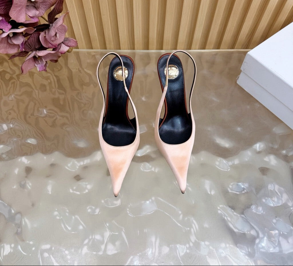 Saint Laurent Scarpin Slingback Deroche  Rose Lingerie e Dark em crepe de cetim