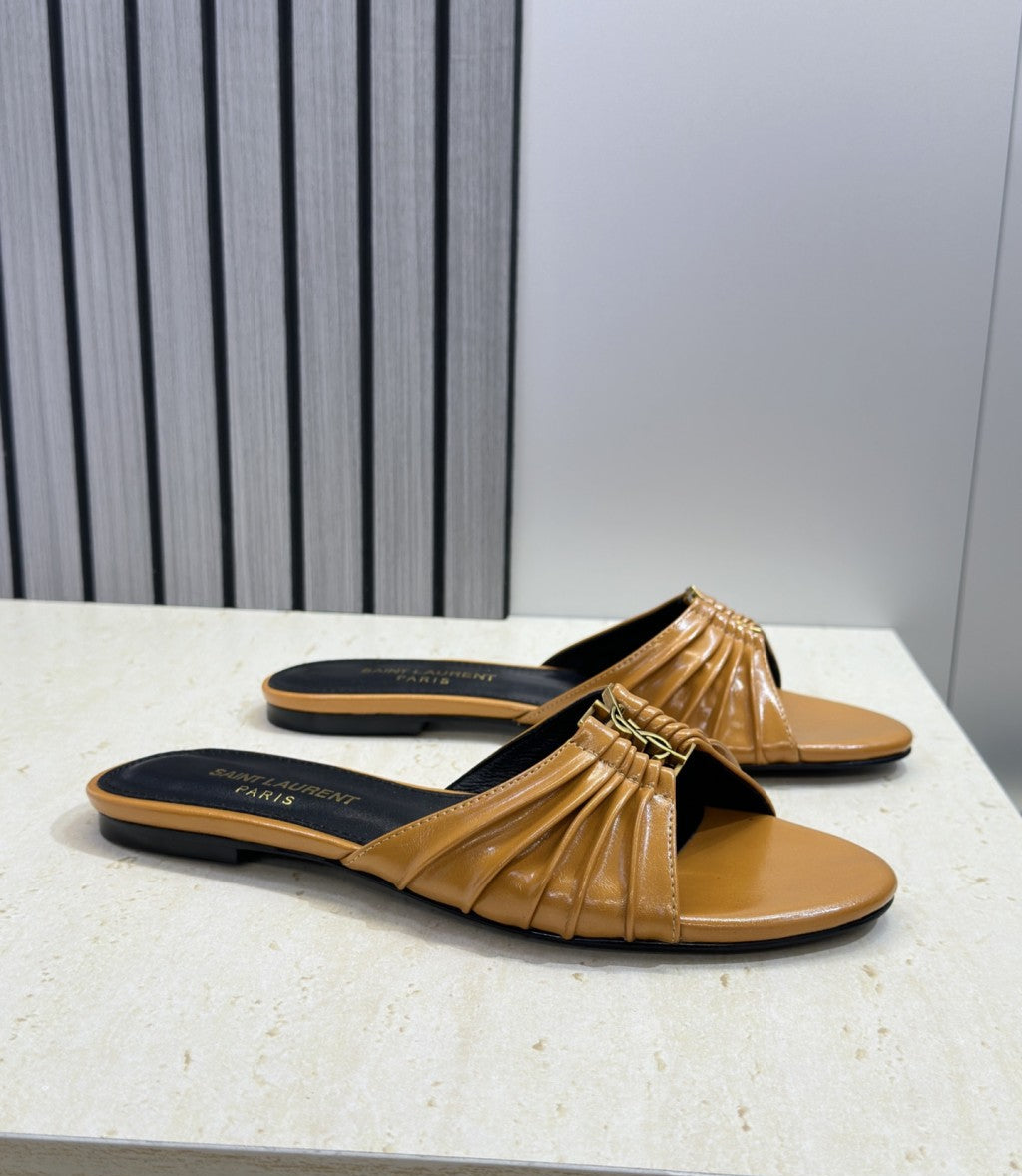 Saint Laurent  Flat Slide Sandals Camel Gold