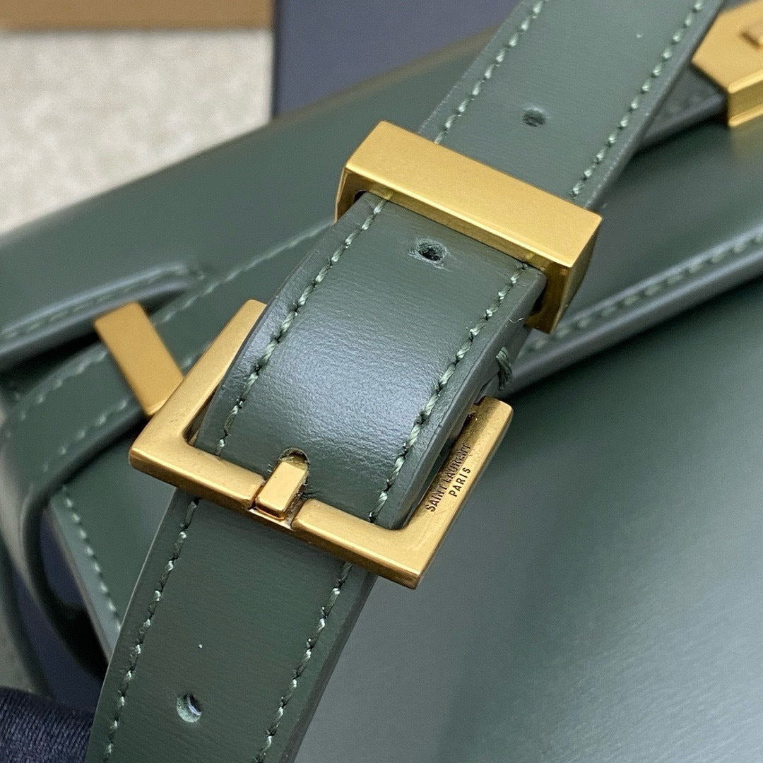Saint Laurent Manhattan Small Shoulder Bag Verde Oliva Ferragens Douradas