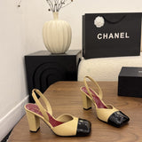 Chanel Slingback Block  Heel Nude & Black  Patent. Salto 9 cm.