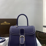 Delvaux Brillant Mini Leather Bag Navy Blue Ferragens Prata