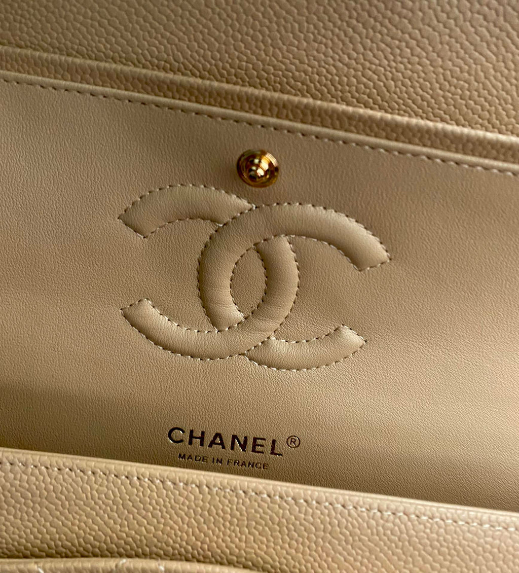 Chanel Classic Double Flap Quilted Medium Beige Dark .