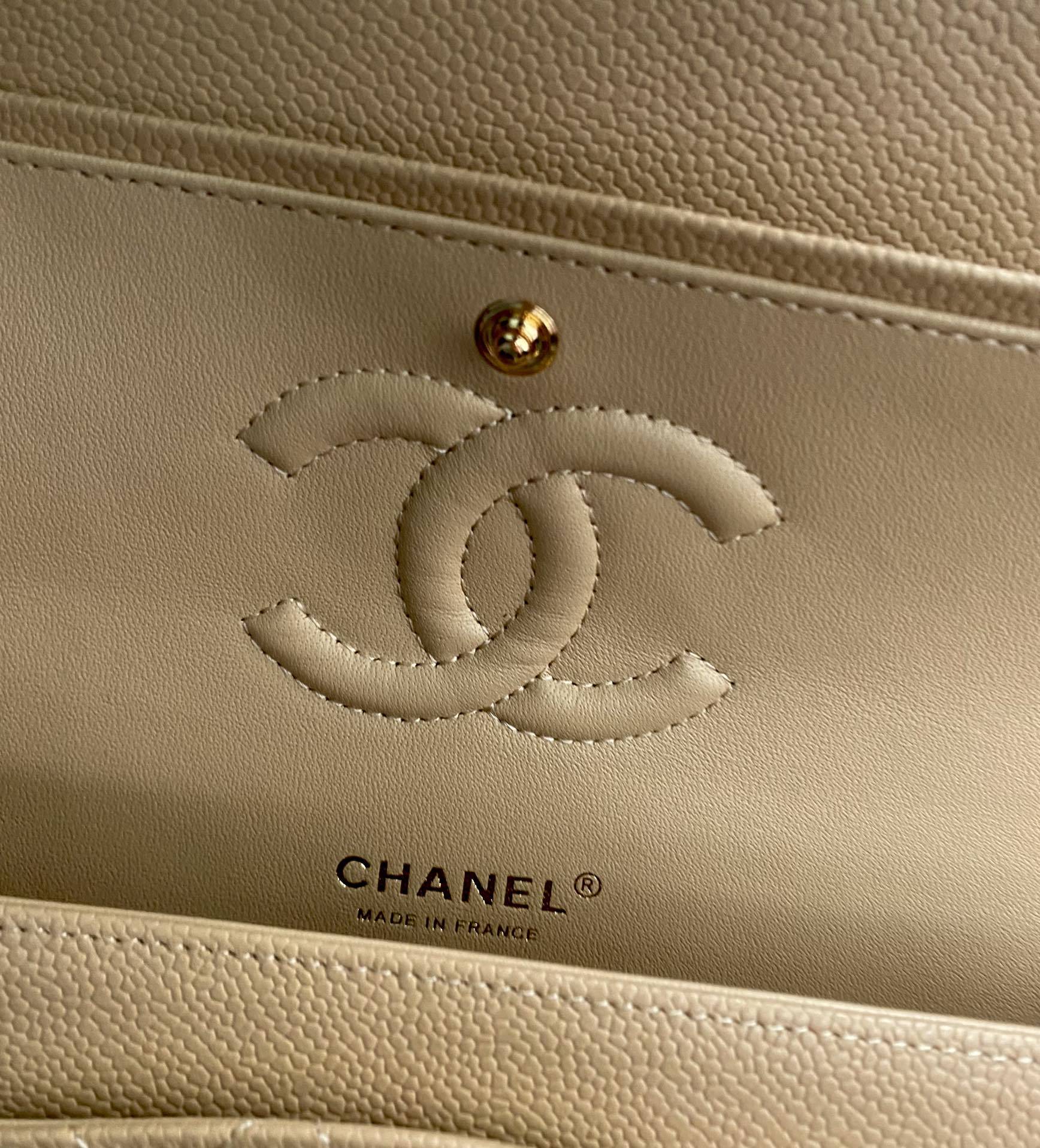 Chanel Classic Double Flap Quilted Medium Beige Dark .
