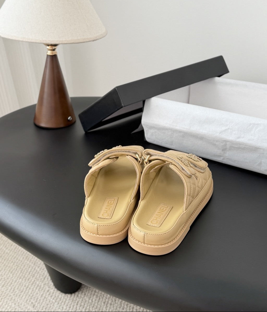 CHANEL Quilted Dad Sandal  Beige.
