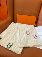 Cachecol Hermès Tri-Maillon Details Cuir Creme / Off-White