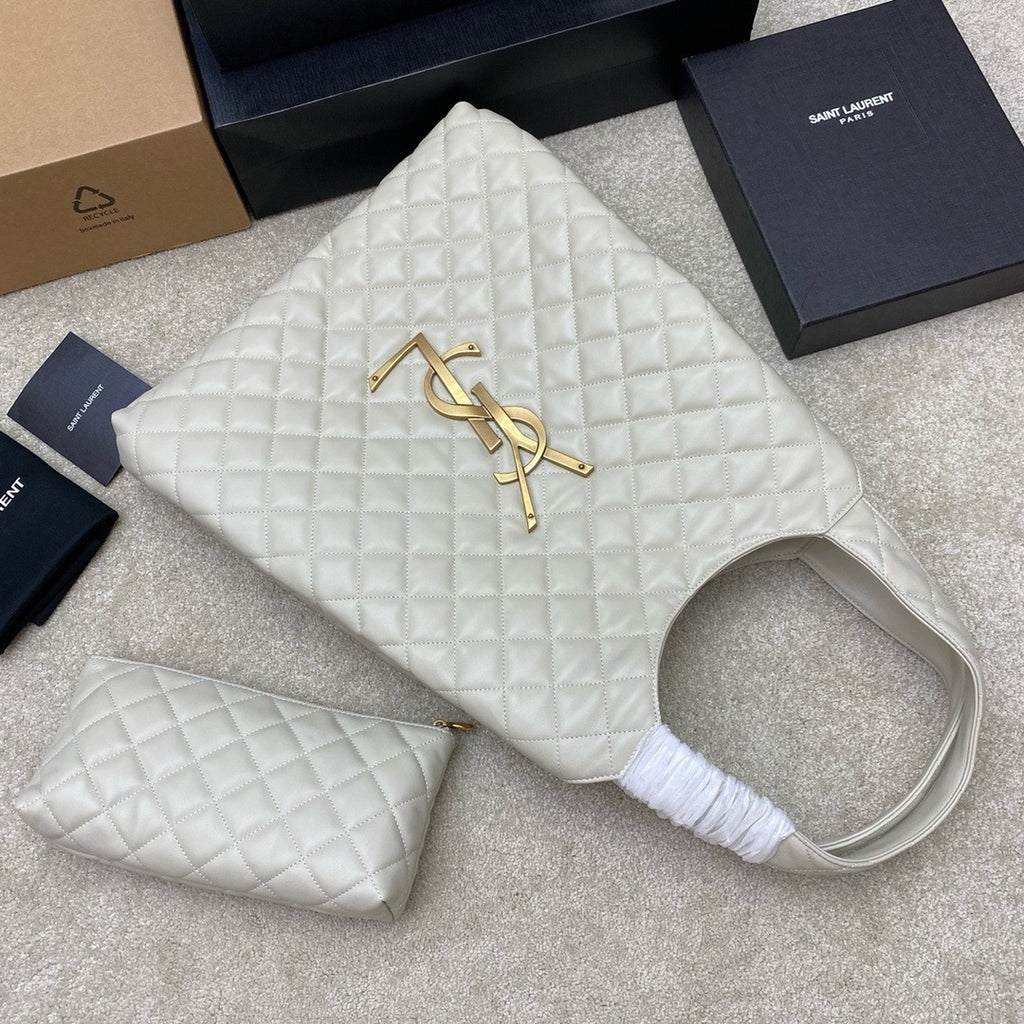 Saint Laurent Icare Maxi Tote Shopping Bag White Ferragens Douradas 58cm
