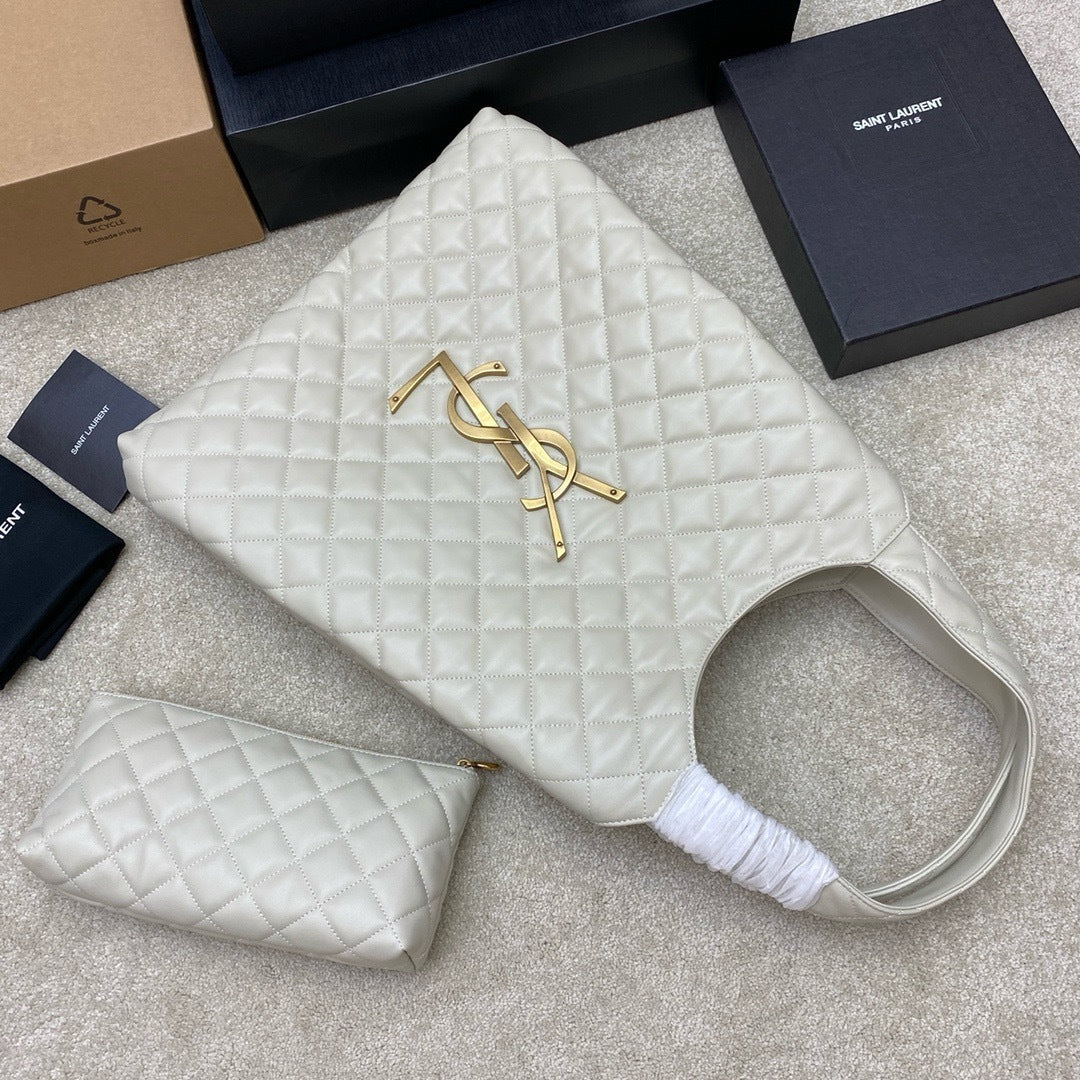 Saint Laurent Icare Maxi Tote Shopping Bag White Ferragens Douradas 58cm