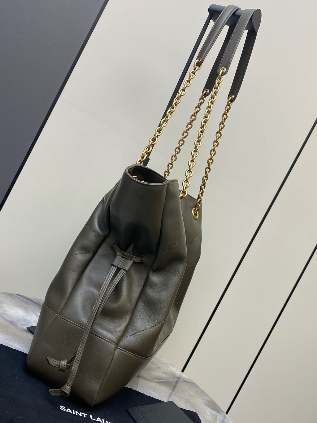 Saint Laurent Shopping Jamie 4.3 Quilted Bag army green Ferragens Douradas