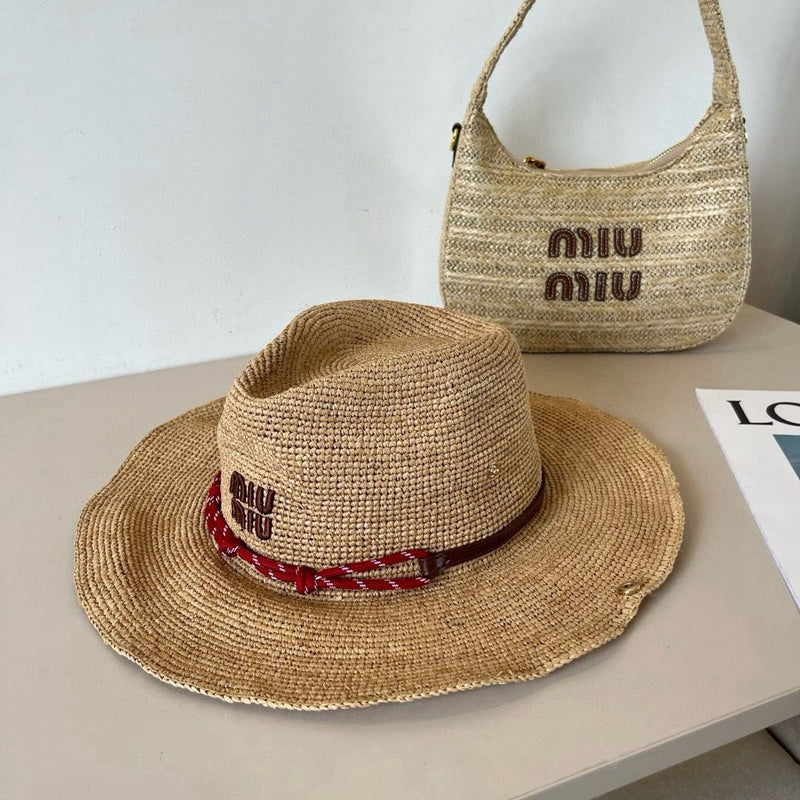 Chapéu em ráfia Miu Miu