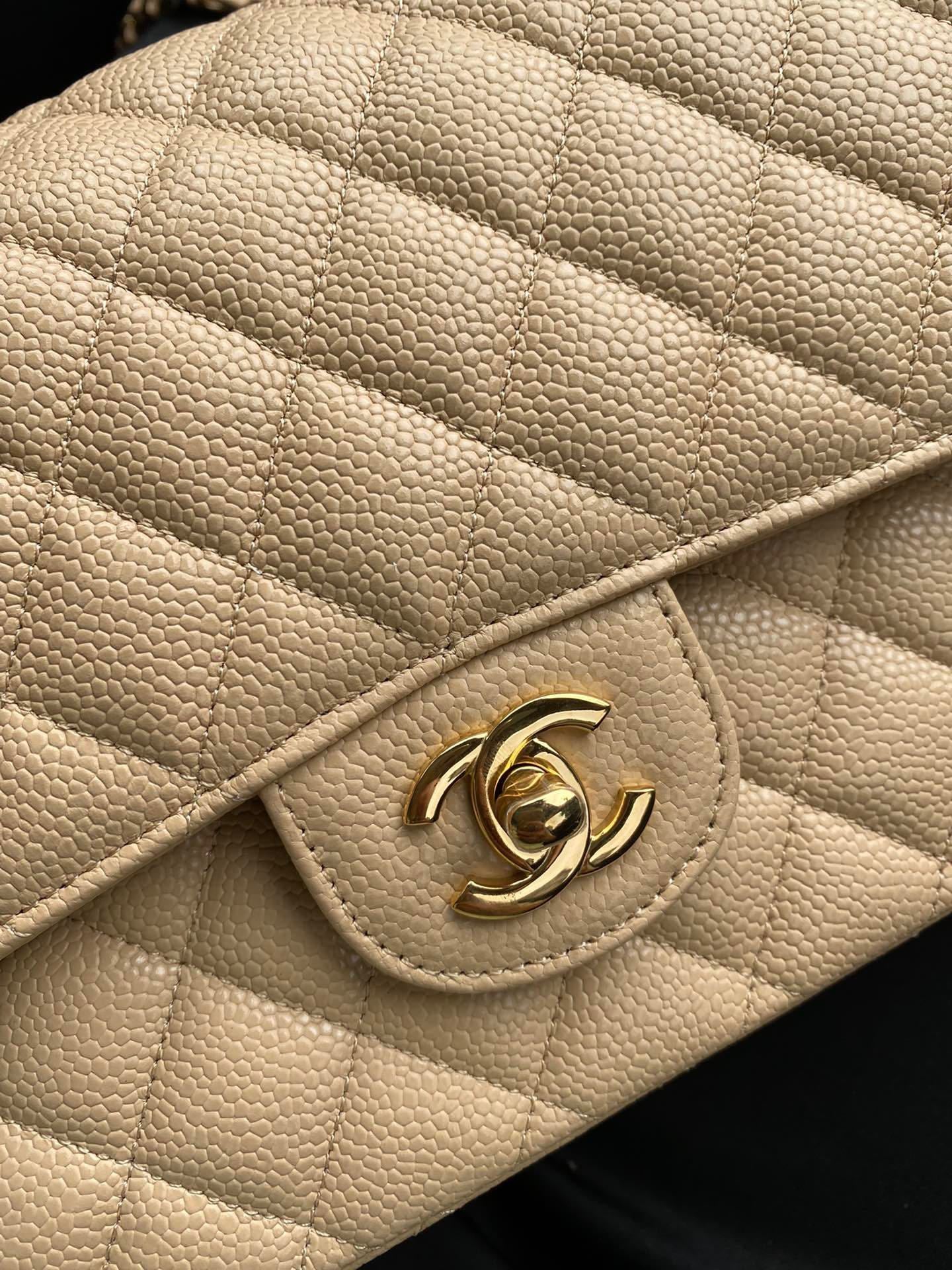 Chanel Classic Double Flap Quilted Medium Beige Dark .