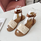 CELINE LYMPIA SANDAL in TRIOMPHE MACCRAMÉ COTTON & CALFSKIN (Pronta entrega)