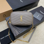 Saint Laurent Lou Camera Bag gray Taupe Ferragens Douradas