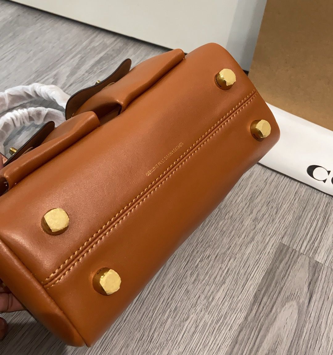 Coach Twin Turnlock Satchel Bag 20 Caramelo Ferragens Douradas