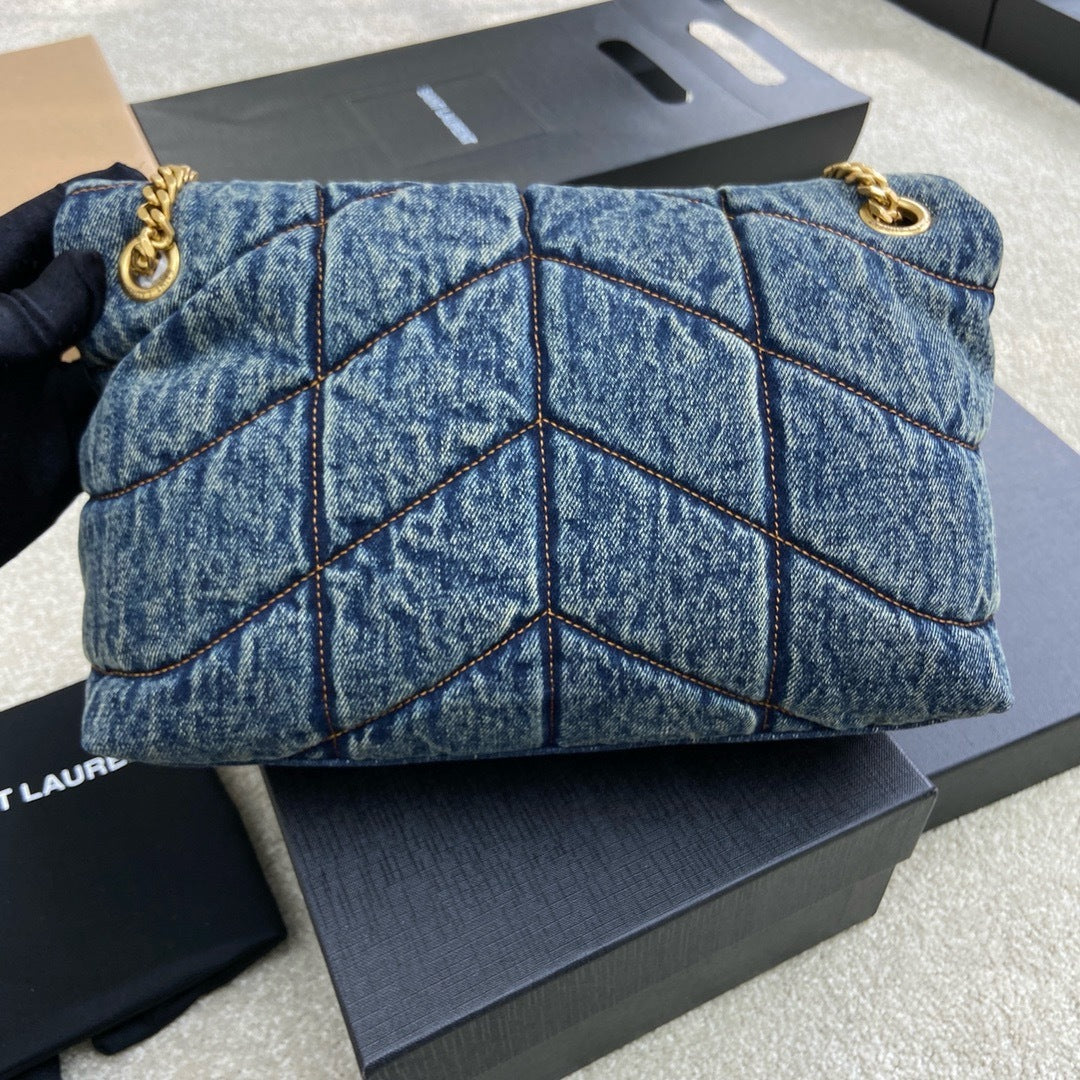 Bolsa Saint Laurent Puffer Denim Small Shoulder Bag