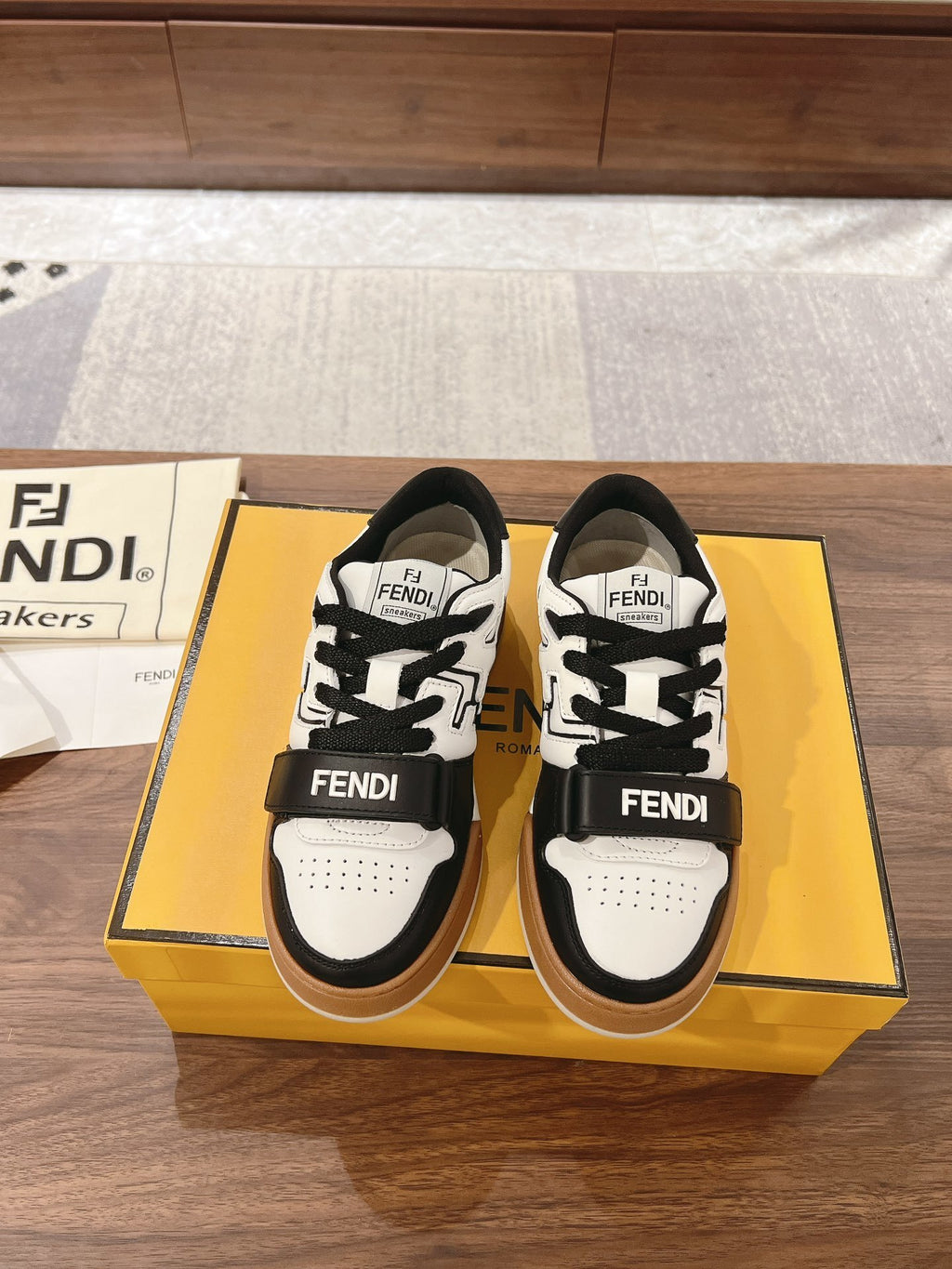 Fendi Match Black leather low-tops.