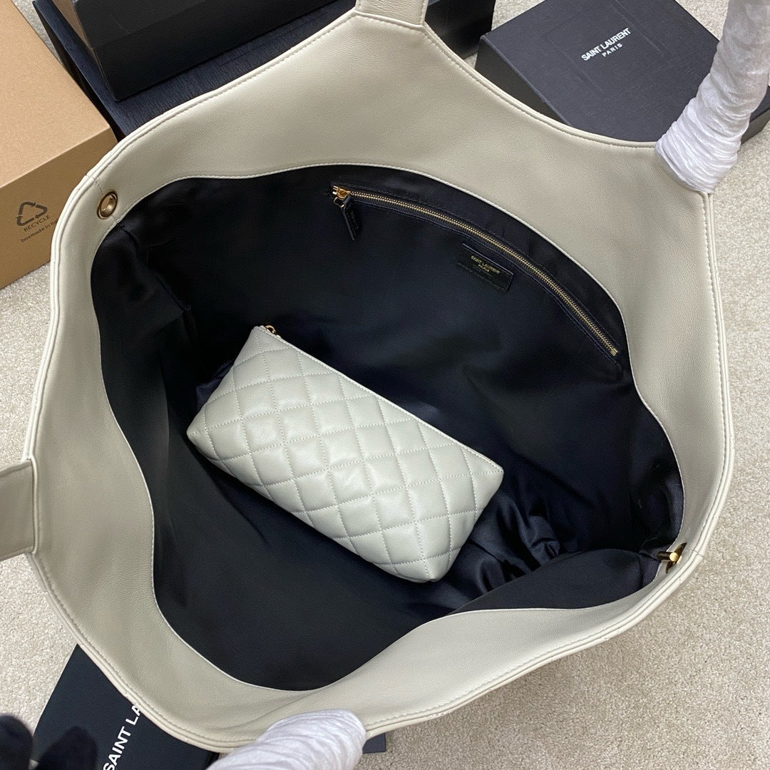 Saint Laurent Icare Maxi Tote Shopping Bag White Ferragens Douradas 58cm