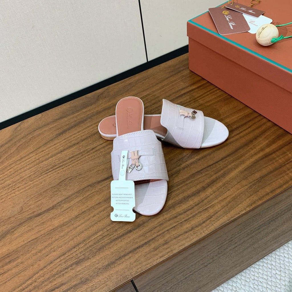 Loro Piana Summer Charms Suede Slides Croco