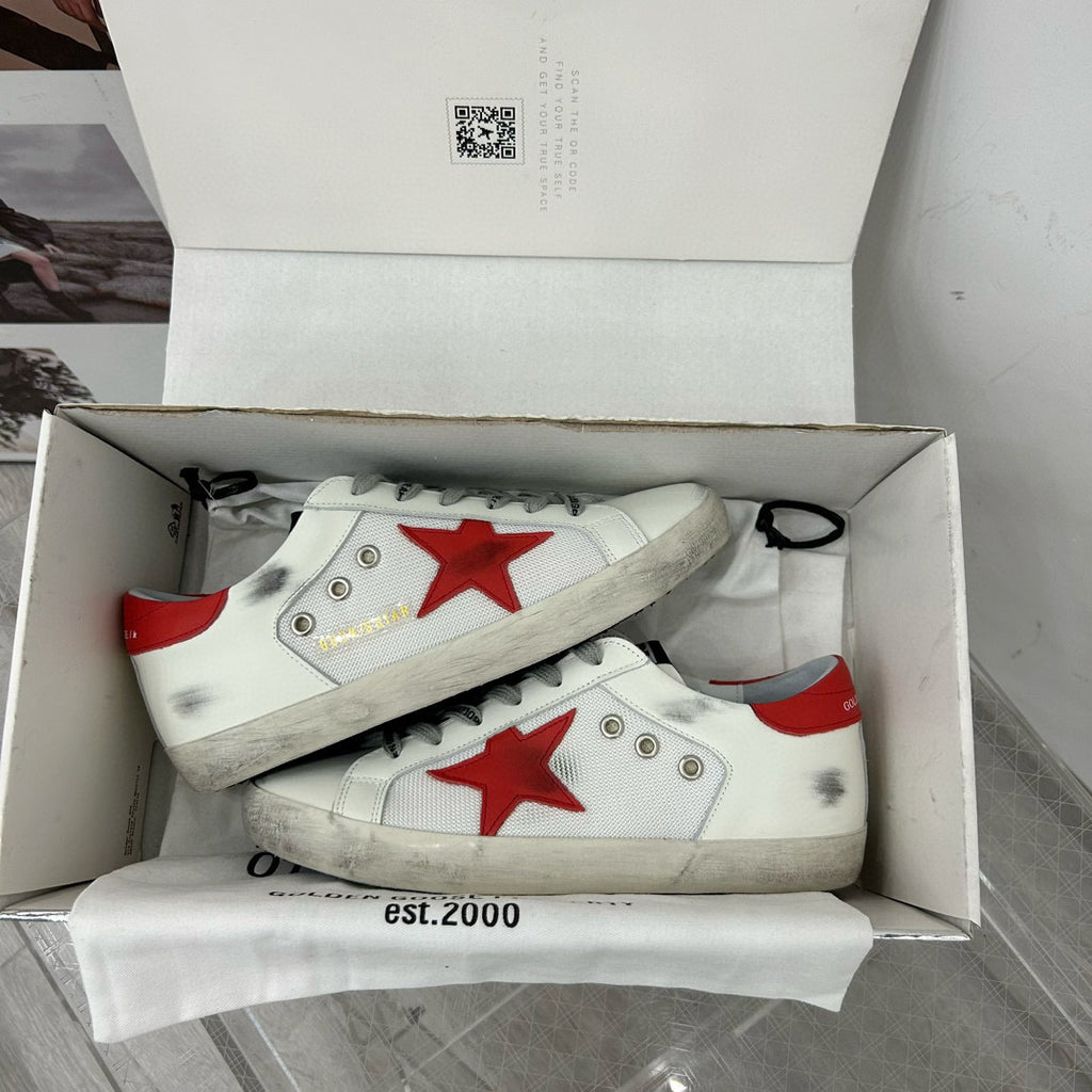 Golden Goose Super-Star White Net Red Star