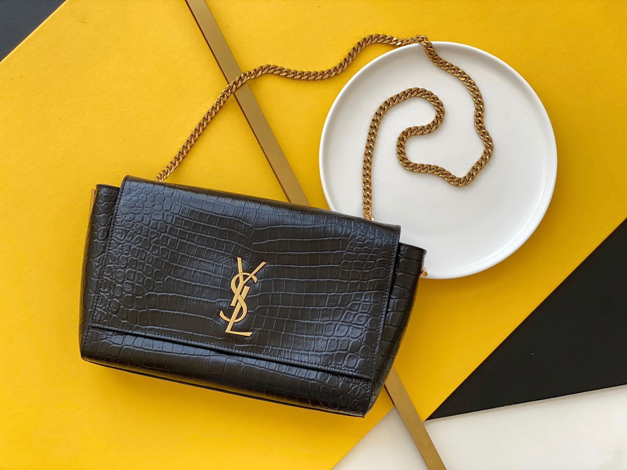 Saint Laurent Kate Reversible Shoulder Bag Croco