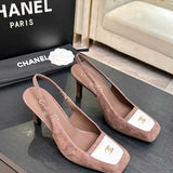 Chanel Slingback Heel Suede Dusty Pink White Gold