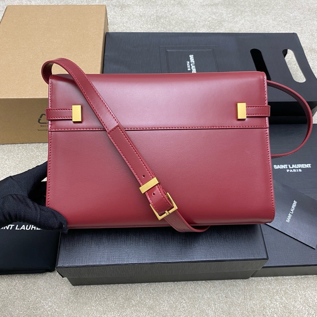 Saint Laurent Manhattan Small Shoulder Bag  Red Ferragens Douradas