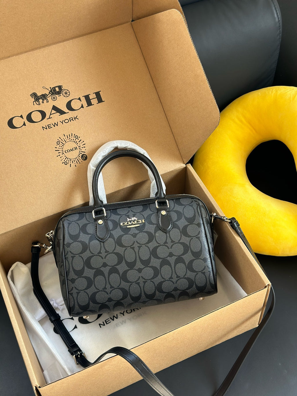 Coach Rowan Satchel Black Signature Canvas