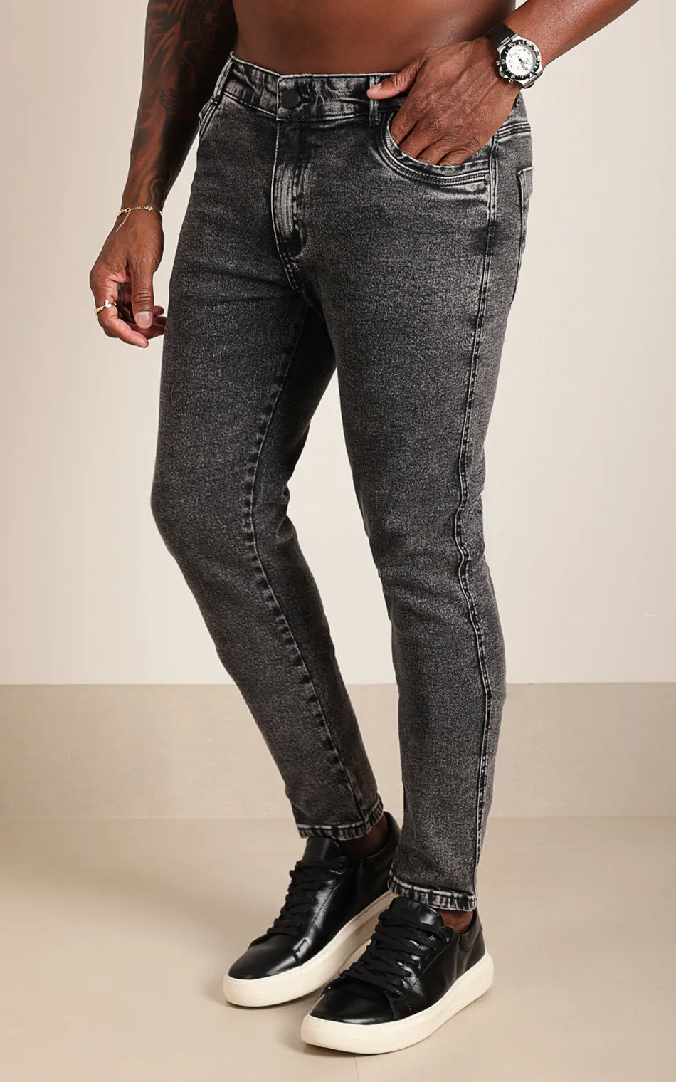 Calça Masculina Slim Preto Estonado (Pronta Entrega)