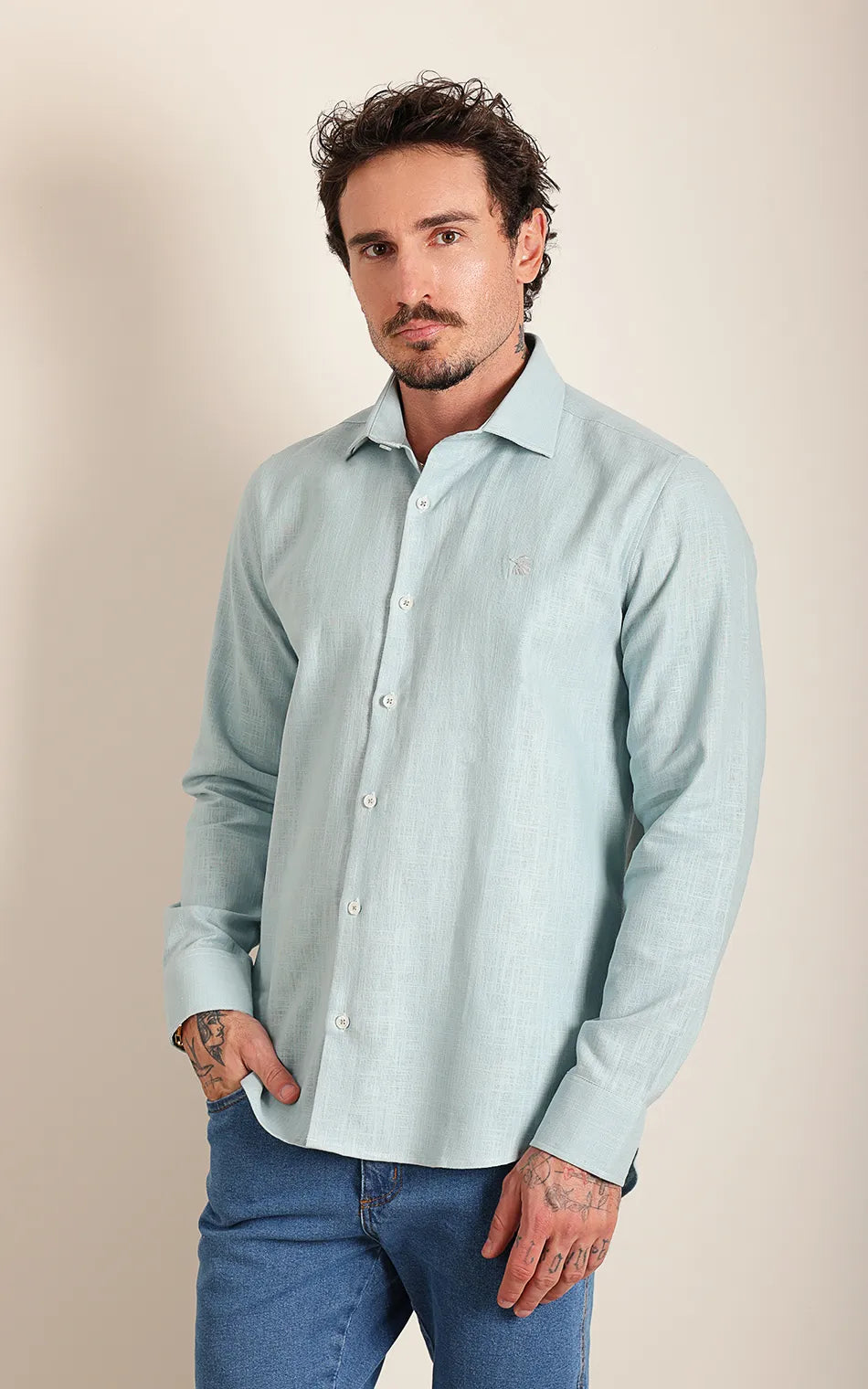 Camisa Ml Comfort Azul Aço Claro (Pronta Entrega)