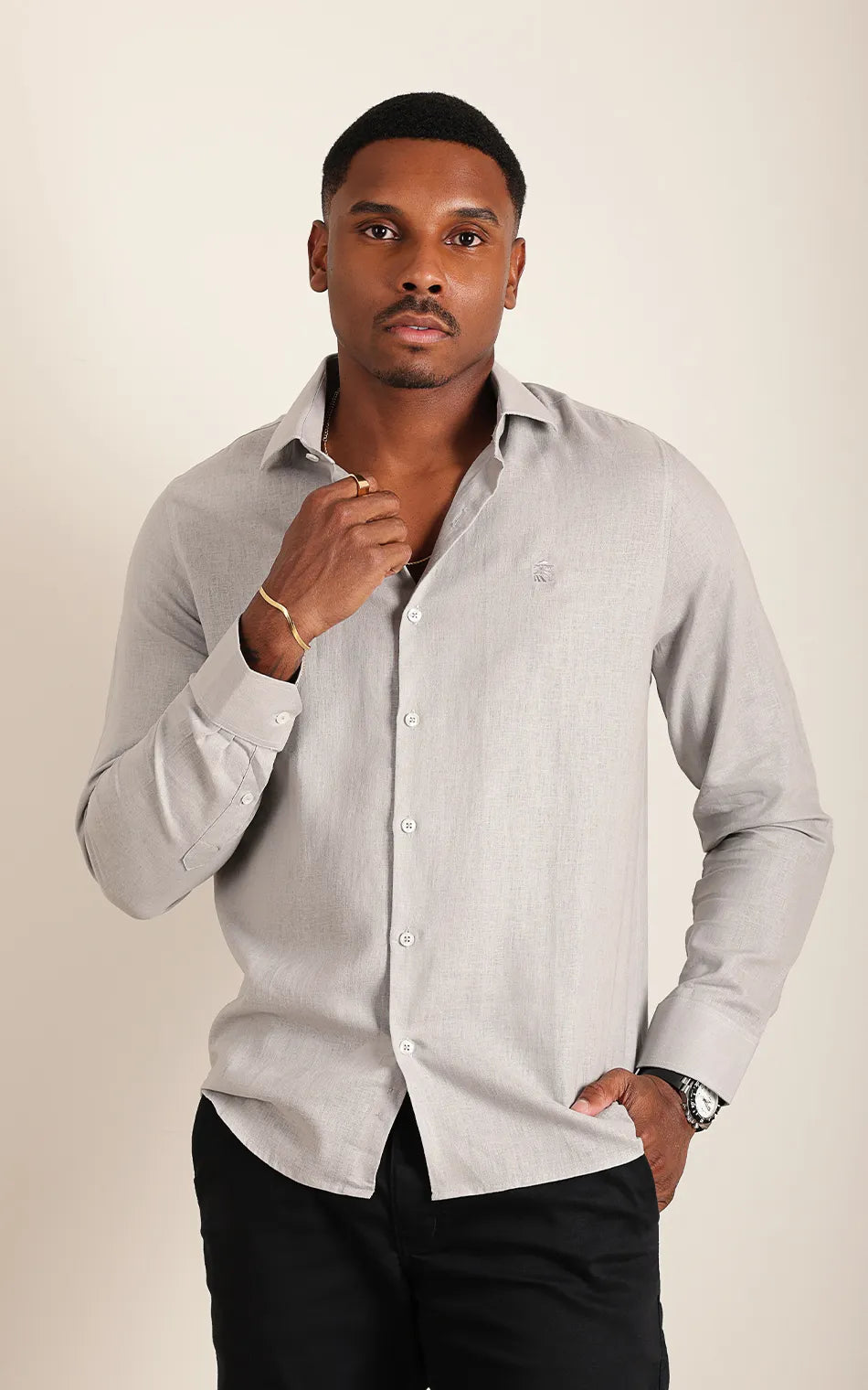 Camisa Ml Comfort Cinza Claro (Pronta Entrega)