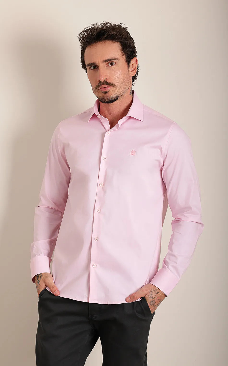 Camisa Ml Comfort Rosa Claro (Pronta Entrega)