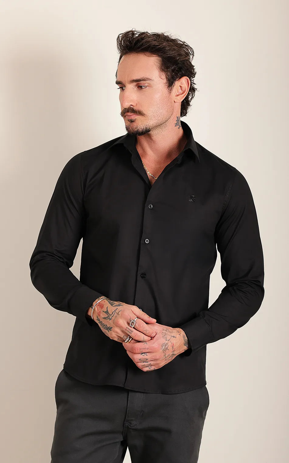 Camisa Ml Slim All Black (Pronta Entrega)
