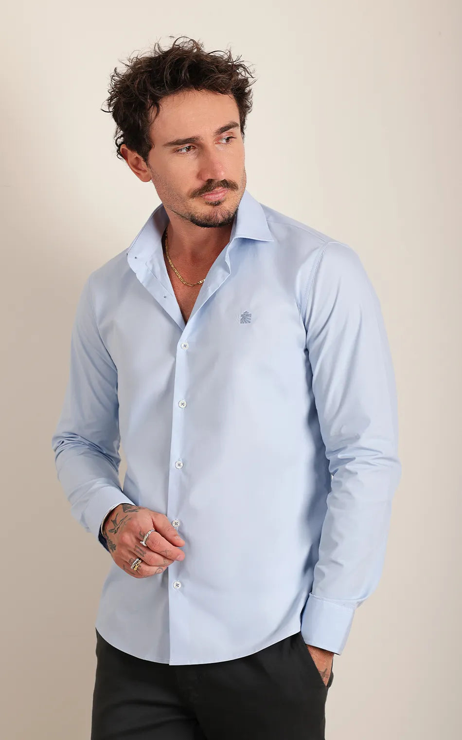 Camisa Ml Slim Azul Bebe (Pronta Entrega)