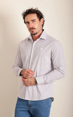 Camisa Ml Slim Branco Marrom (Pronta Entrega)