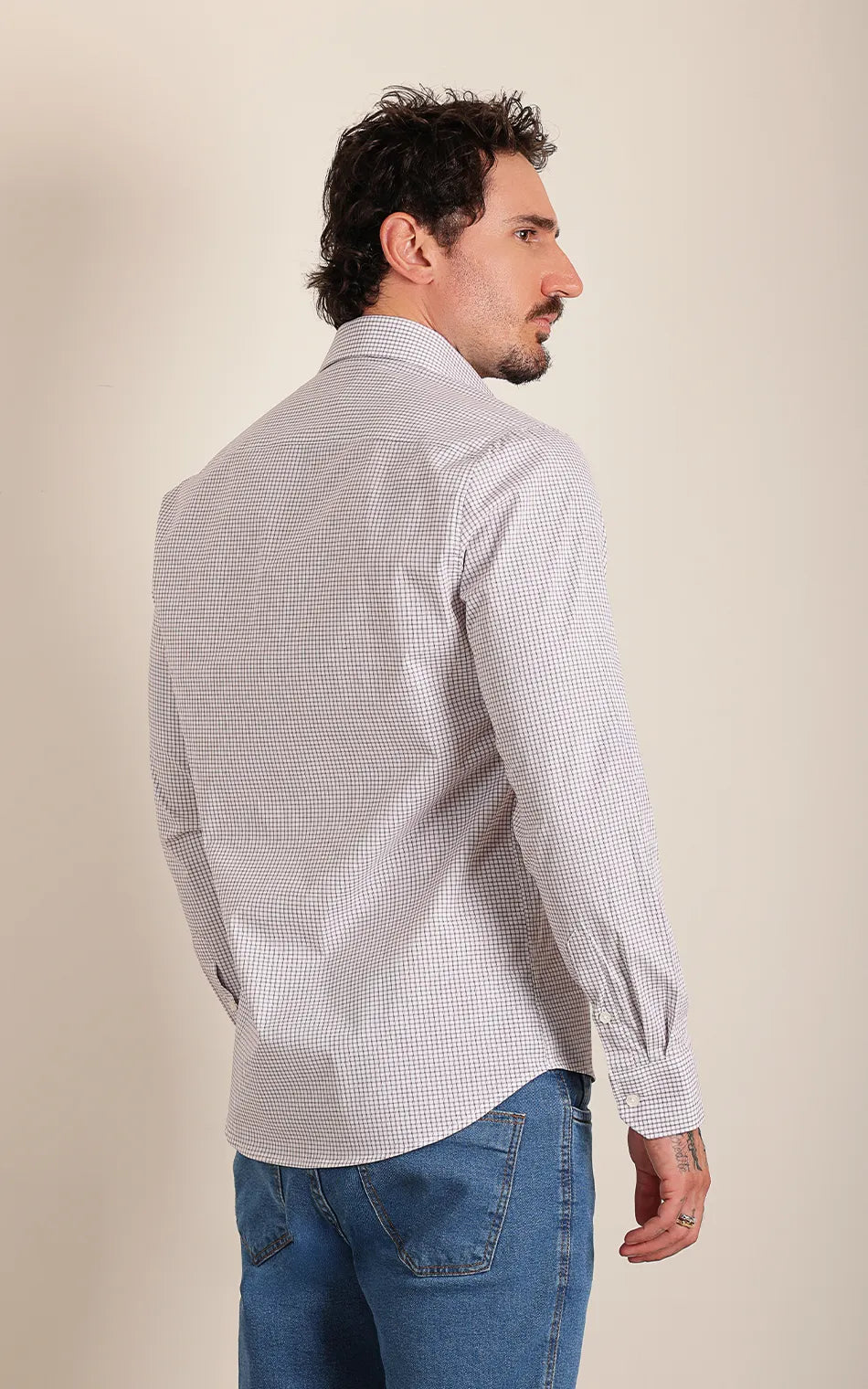 Camisa Ml Slim Branco Marrom (Pronta Entrega)