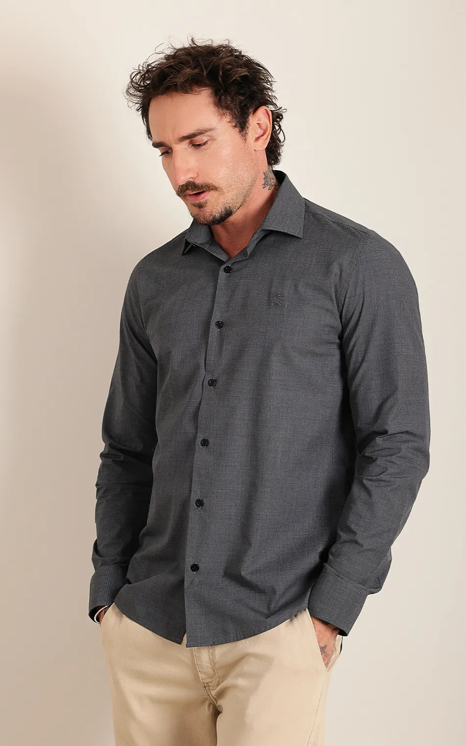 Camisa Ml Slim Grey Graphite (Pronta Entrega)