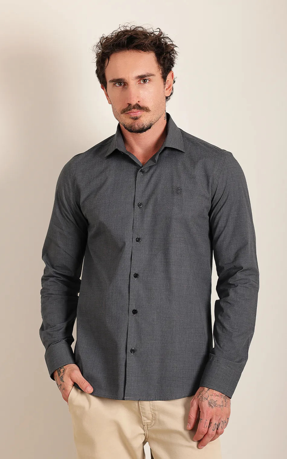 Camisa Ml Slim Grey Graphite (Pronta Entrega)