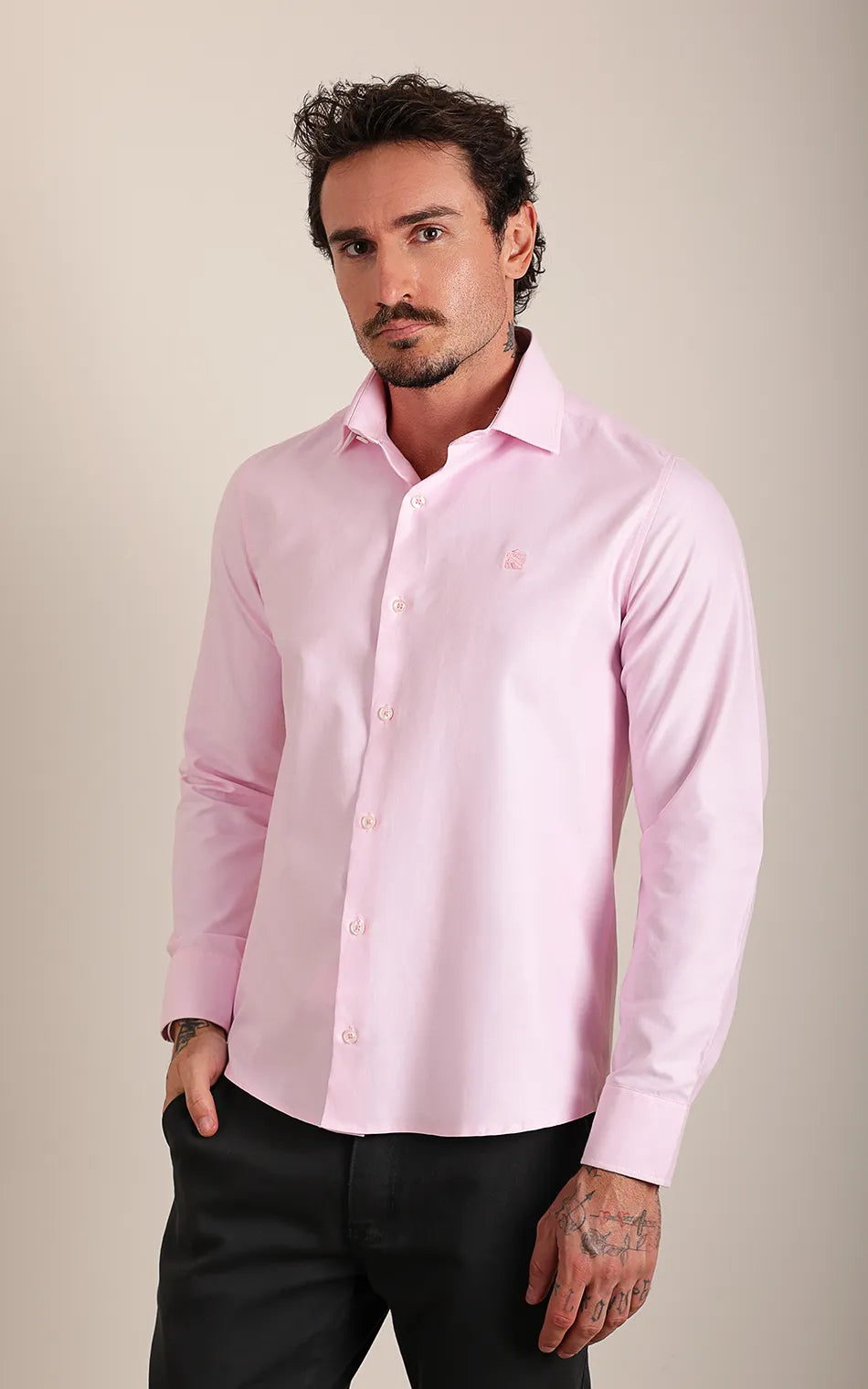 Camisa Ml Slim Rosa Bebe (Pronta Entrega)